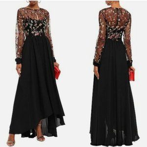 NWT MIKAEL ALGHAL 6 Small Floral Embroidered Illusion Long Sleeve Gown